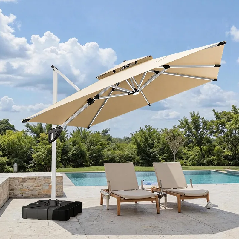 Garden umbrella Outdoor large rectangular offset cantilever umbrella Double top Heavy duty waterproof aluminum