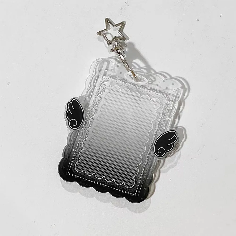 1pc Boho Style Acrylic Photocard Holder Hard Wing Design Card Cover with Star Keychain Card Protector ID Card