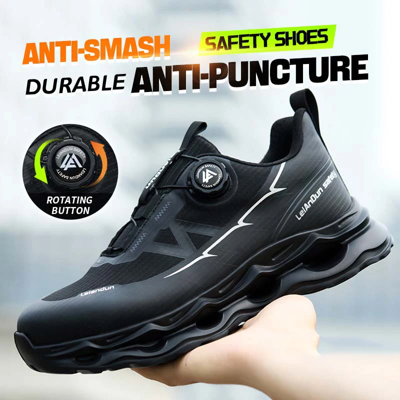 LEIANDUN Rotary Button Design for Professional Use Men's Safety Work Shoes Anti-Impact Anti-Piercing Fashionable Sports Style