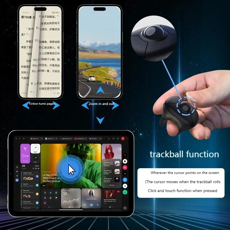 ماوس حلقة كرة التتبع اللاسلكي 2.4G بلوتوث وضع مزدوج Tiktok يوتيوب الكتاب الإلكتروني PPT الكلام ماوس هوائي صغير لنظام التشغيل iOS اللوحي ويندوز
