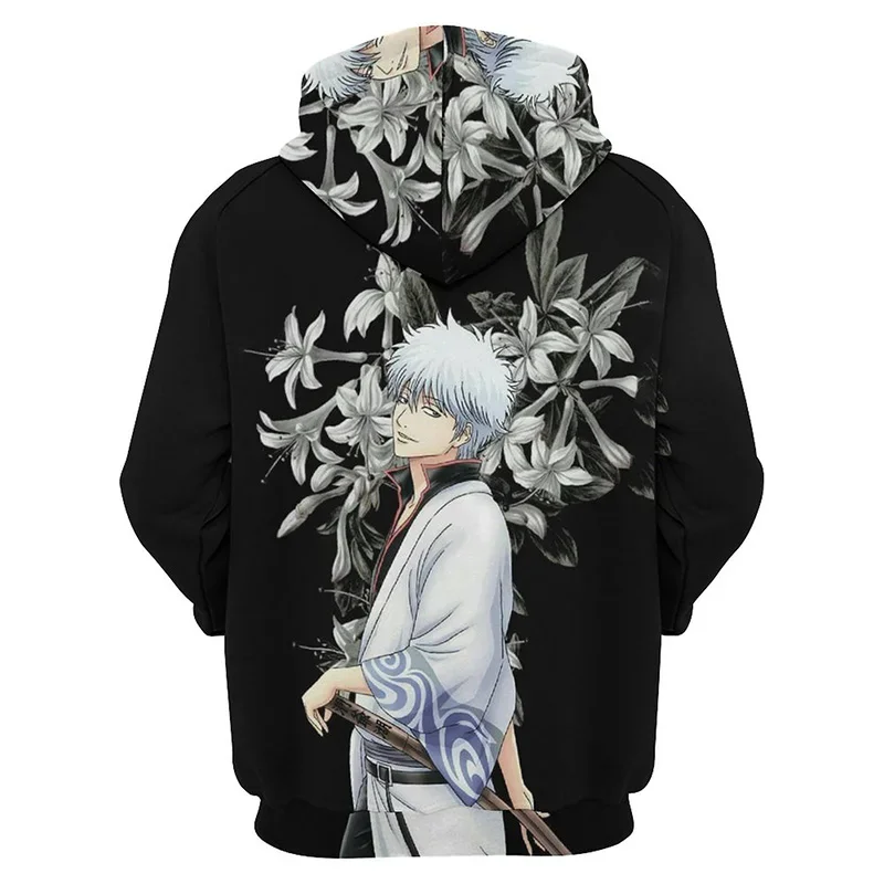 2024 Autumn and Winter New Japanese Anime Men's Hoodies 3D Printed Gintama Pattern Street Style Clothing Casual Sweatshirts