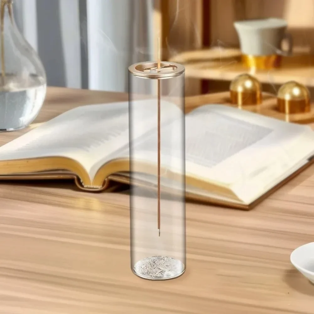 Cylindrical Shape Incense Stick Stand Zen Style Minimalist Removable Ash Collector Transparent Anti-Ash Flying Incense Holder