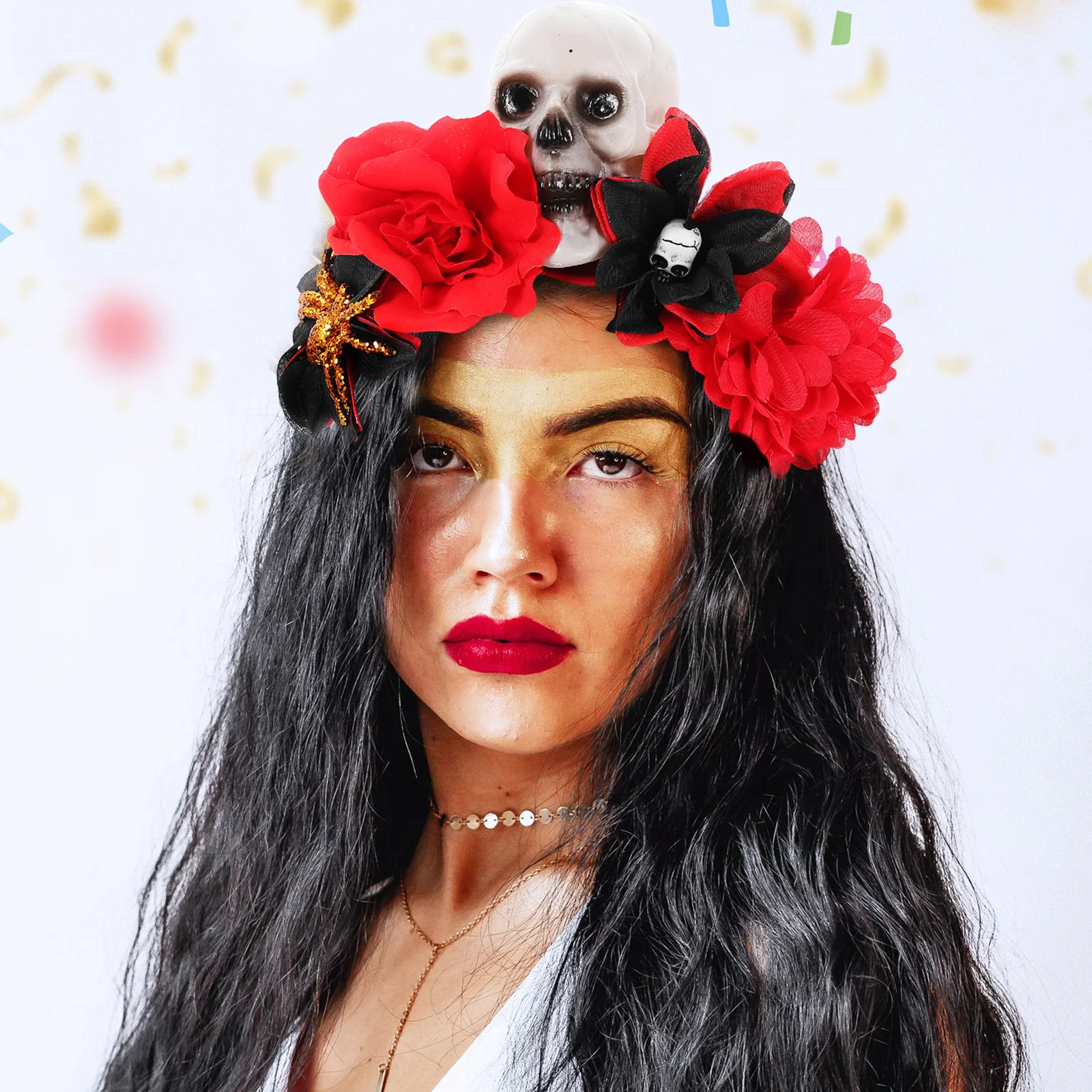 

Skull Headdress Cloth Rose Flower Hair Band Halloween Festival Headpiece Party Photo Accessories Halloween Hair Hoops