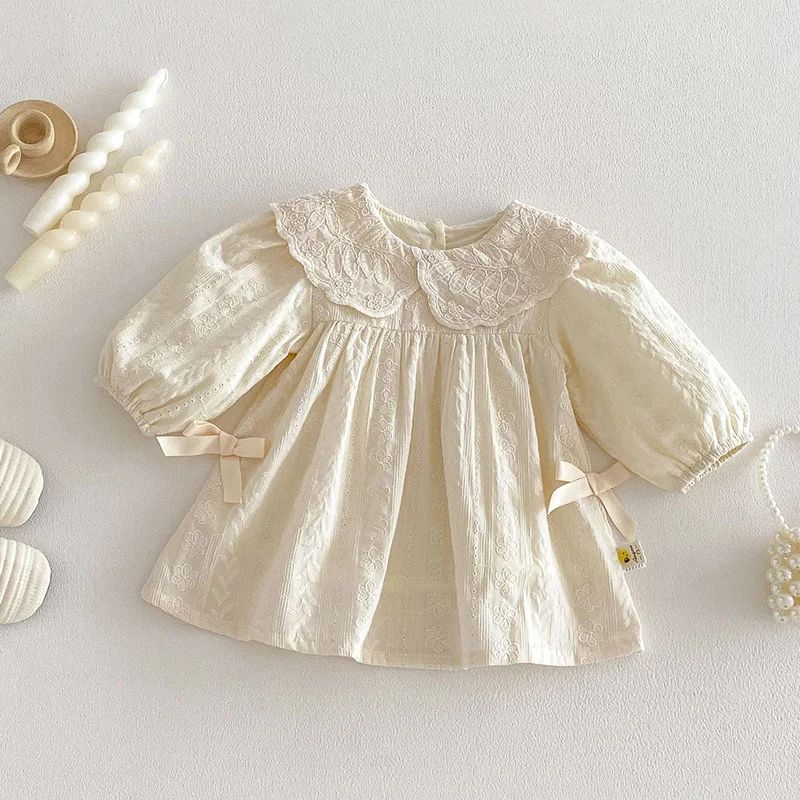 2026 New Spring Sister Dress 2-6Yrs Girl Party Dress Long Sleeved Cotton Embroidery Kids Princess Dresses Children Clothes