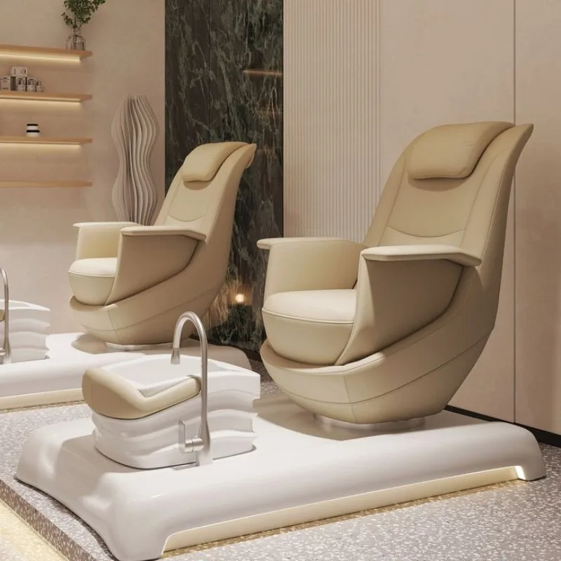 Latest Modern Design Beauty Nail Salon Furniture Foot Spa Chair Beige Black Manicure Pedicure Chair With Bowl
