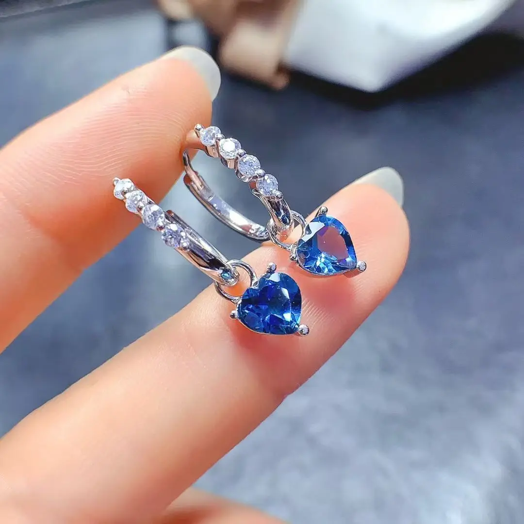 

925 Silver Hoop Earrings Natural Topaz Earrings 6mm Heart Shape London Blue Topaz Jewelry with 18K Gold Plating
