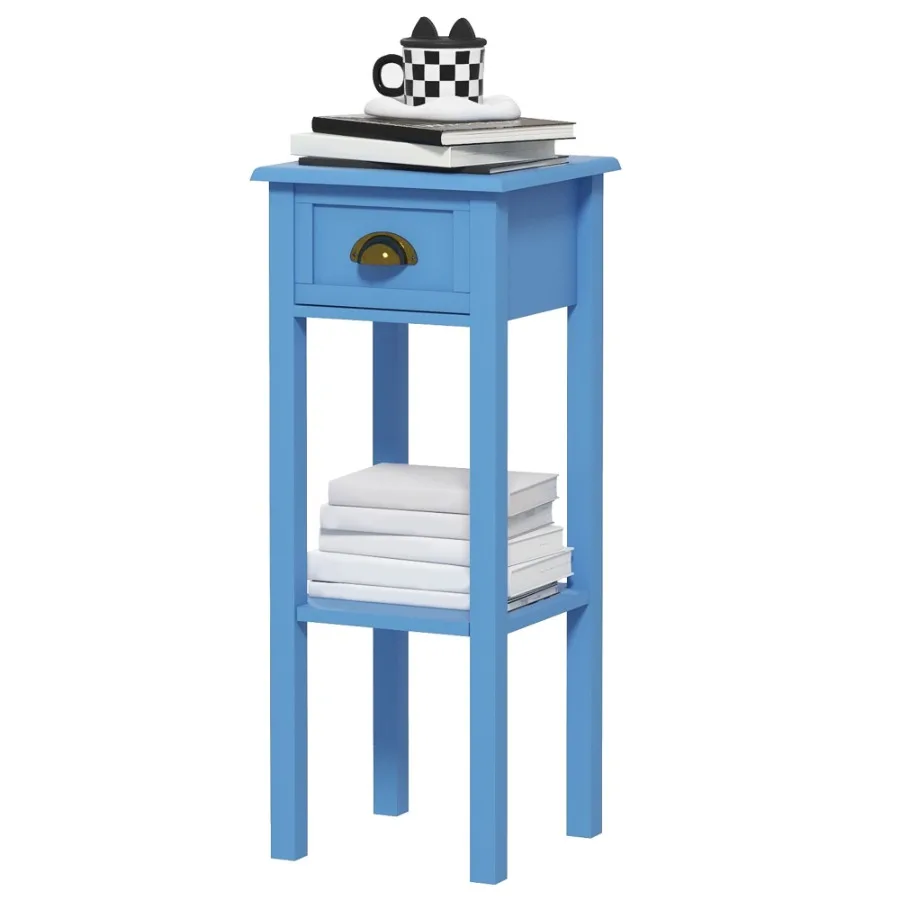

HOMCOM 2Tier Side Table with Drawer Shelf End Table for Living Room Hallway Light Blue