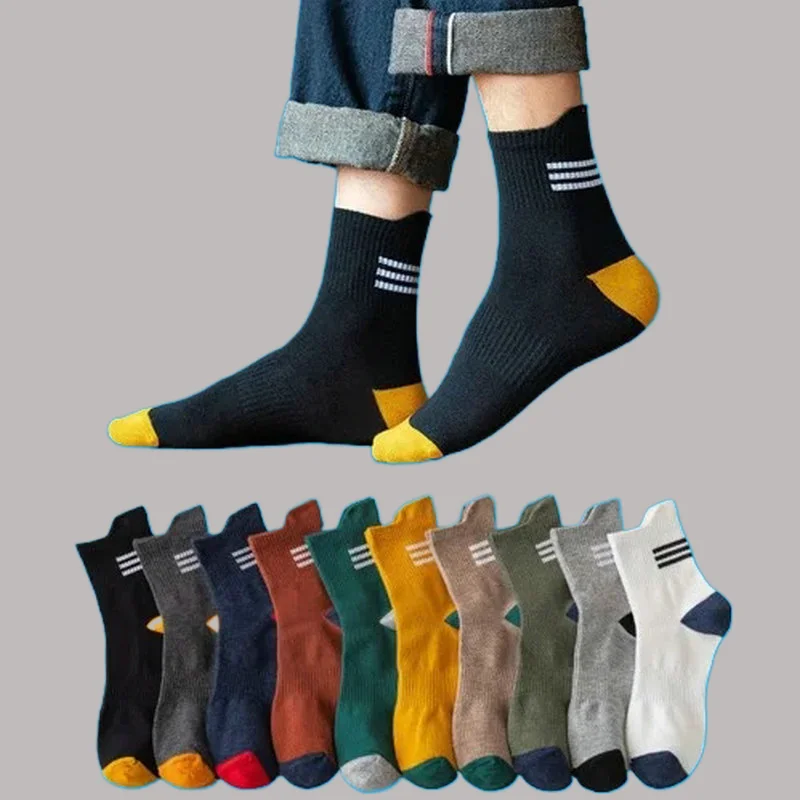 Chaussettes longues de sport japonaises pour hommes, absorbant la transpiration, chaussettes coréennes, mi-tube, automne, hiver, nouveau, 10/20 paires