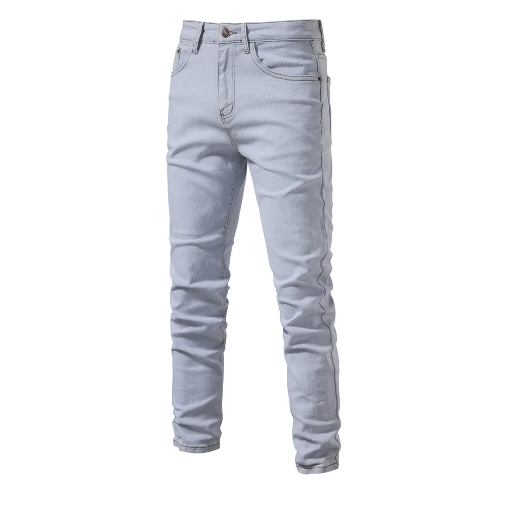 2024 Spring and Autumn New Men's Personalized Denim Washed Trendy Casual Micro-Elastic Straight Pants