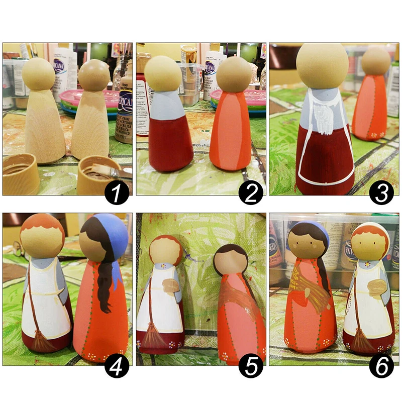 20pcs New Wooden Peg Doll Unfinished Family People DIY/Wedding Craft Female/Kids