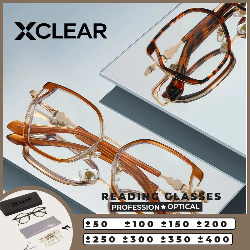 

XCLEAR Изысканные очки для чтения для женщин, металлические, прозрачные, геометрической формы, с защитой от ультрафиолета, антибликовые, удобные, стильные очки