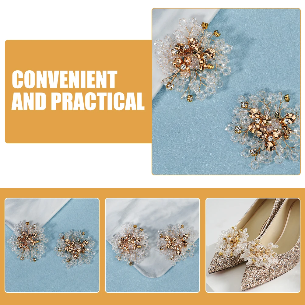 Wedding Accessories Elegant Beaded Shoe Clips Decorative Flower Charms Glass Crystal Bridal Shoe Decorations for Women