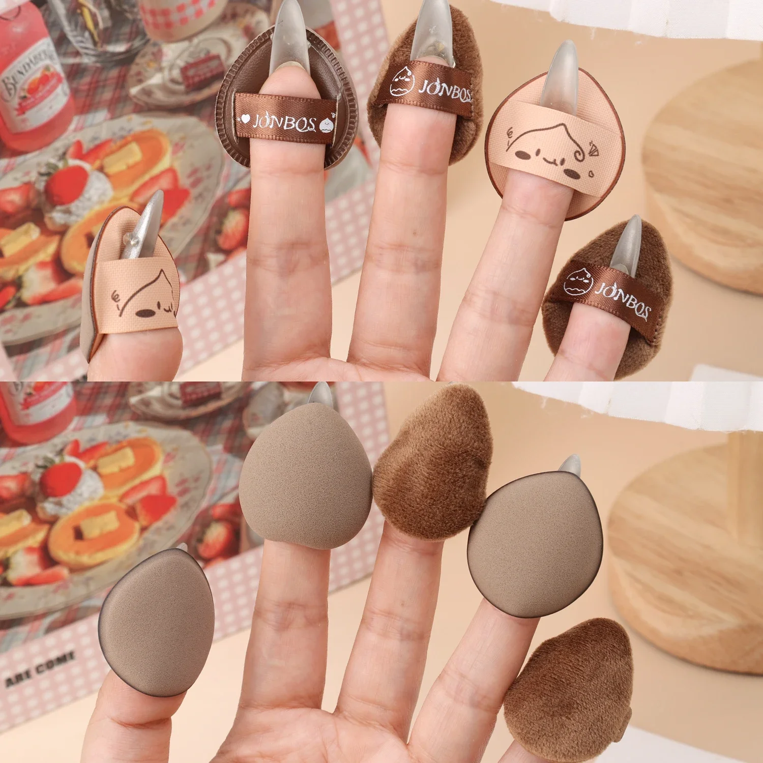 5pcs/set Finger Powder Puff Set Professional Concealer Foundation Detail Velvet Puffs Wet Dry Use Makeup Sponge Cosmetic Tools