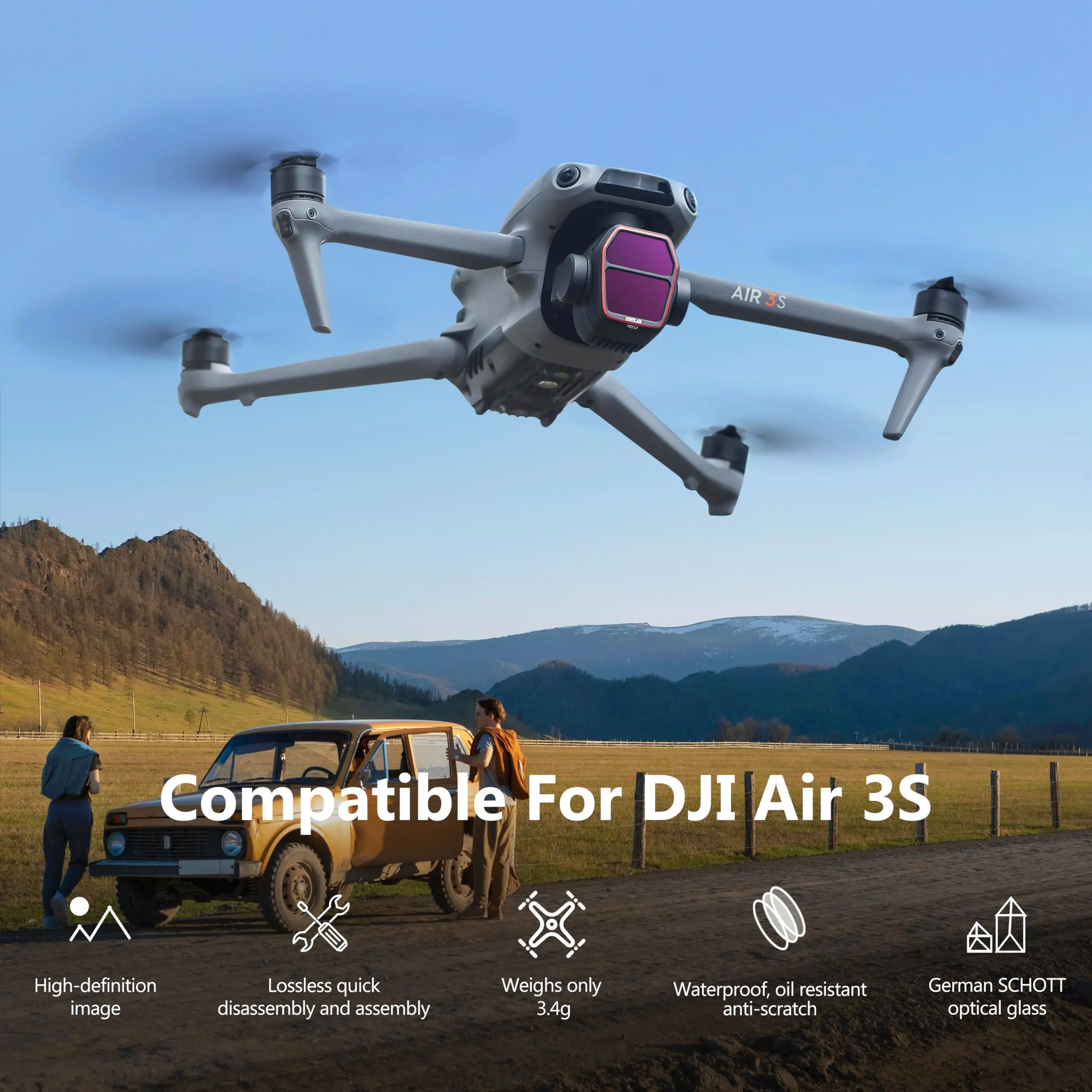 4 Pack ND CPL Filters Set for DJI Air 3S Accessories ND/16/64/256/CPL Neutral Density Filters Drone Lens Accessories