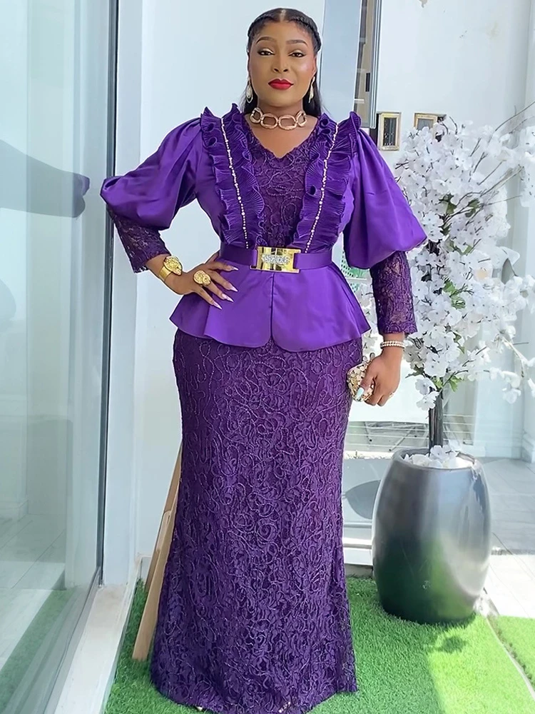 فساتين الدانتيل الأفريقي للنساء أنقرة Dashiki أفريقيا الملابس دبي تركيا ماكسي الجلباب الزفاف عيد ميلاد حفلة موسيقية فساتين السهرة #4