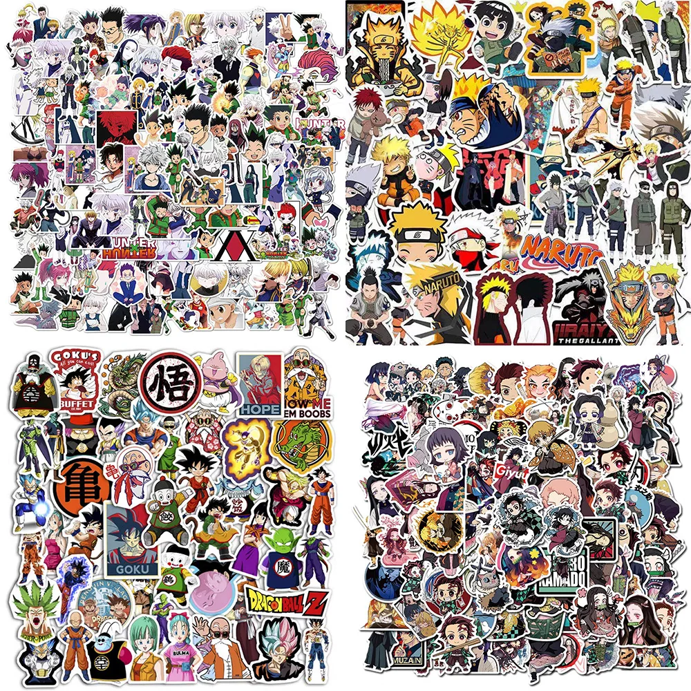 100 pegatinas de anime Naruto Dragon Ball Z Hunter×Hunter, juguetes para álbumes de recortes, tazas de agua, teléfonos, decoraciones para portátiles, calcomanías, regalos