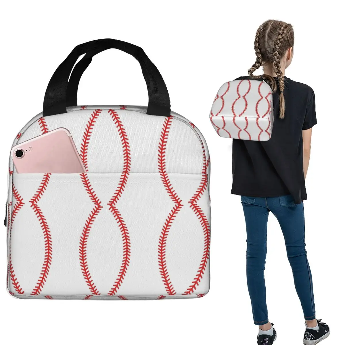 

Софтбол, бейсбол, кружевные сумки для обеда, изолированная коробка для бенто, водонепроницаемая сумка для обеда, многоразовая термосумка-холодильник для женщин, студенческого офиса