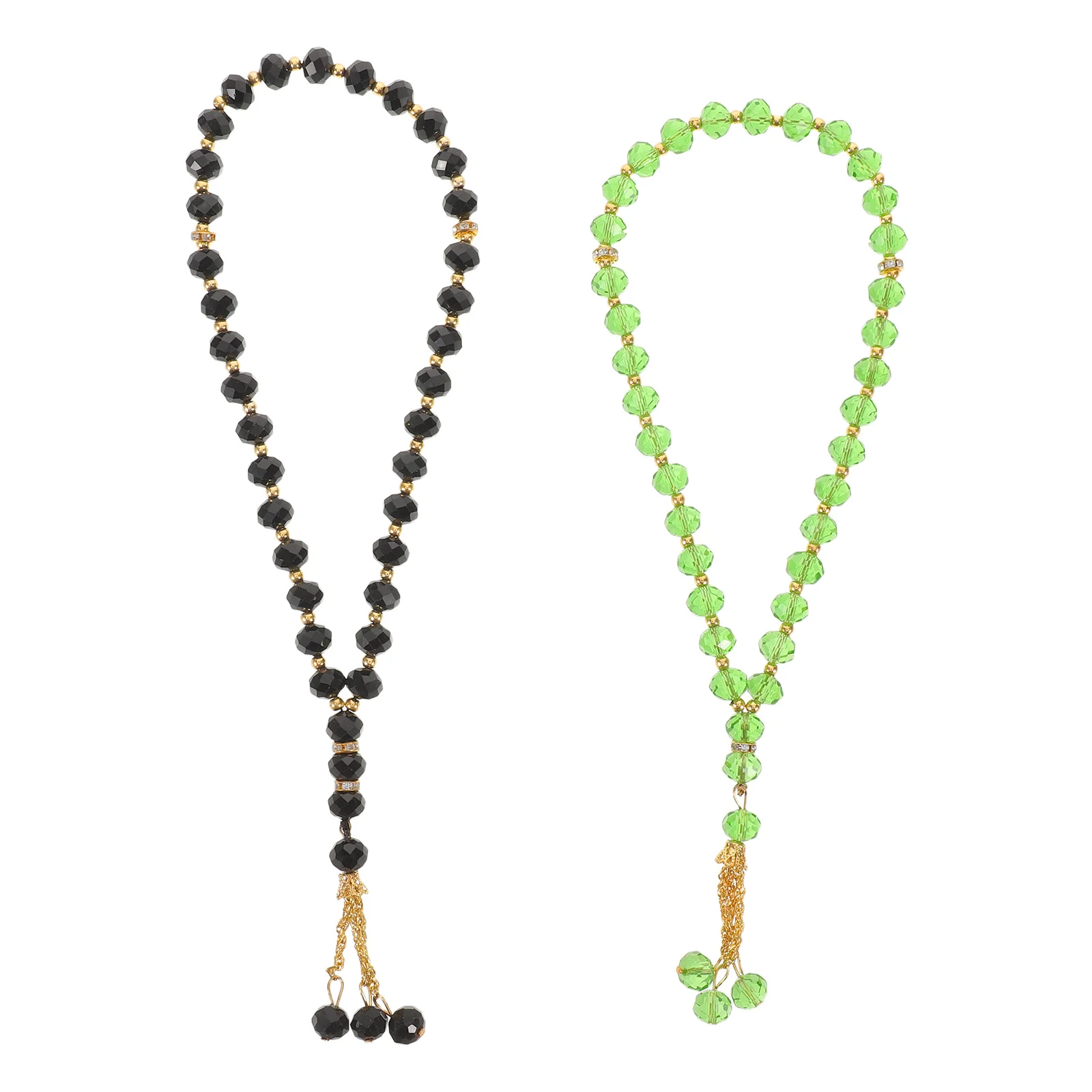 

2pcs Islamic Prayer Beads 33 Bead Glass Crystal Tasbih Black Green Portable Durable Spiritual Tool For Men Women Worship Ramadan