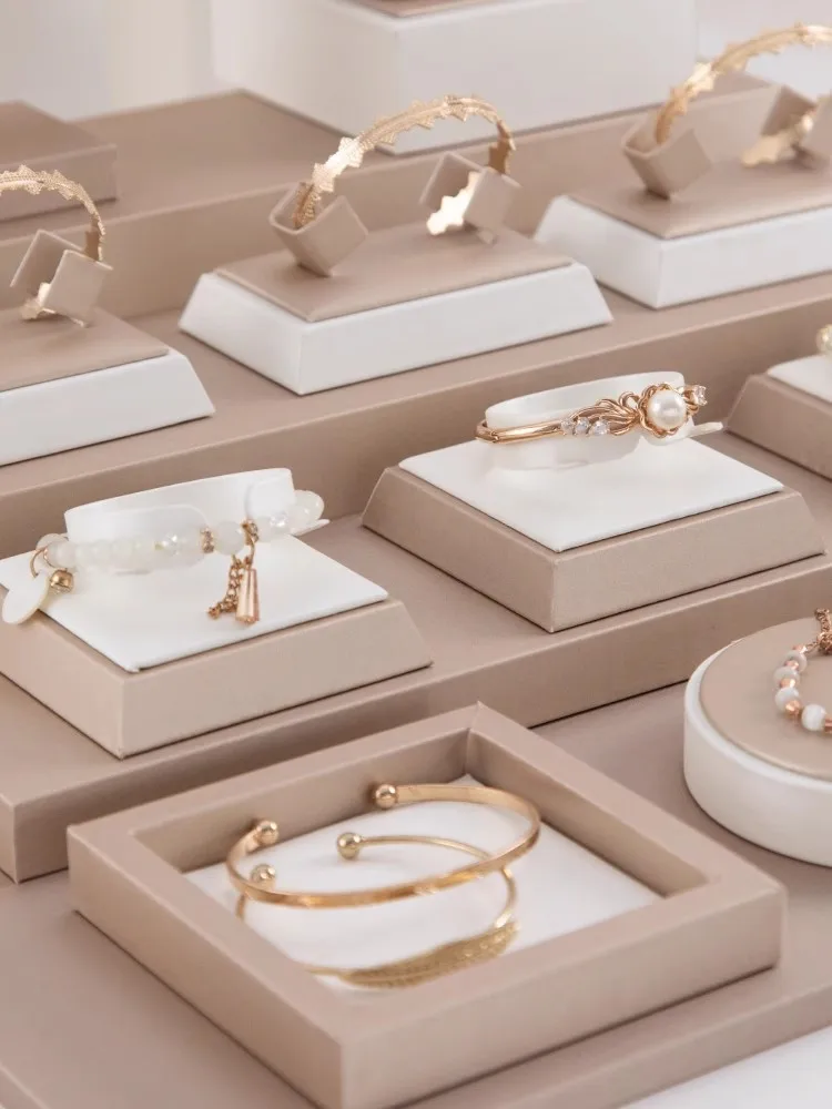 Champagne White Display Case Necklace Rack High-End Jade Jewelry Display Props Counter Display Crystal Exhibition Stand