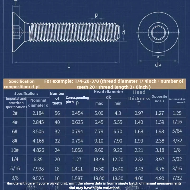 10.9 High-Strength Countersunk Socket Hex Screws – Inch/US Std, Sizes #4, #6, 1I8-5I16 for Machinery & Hardware