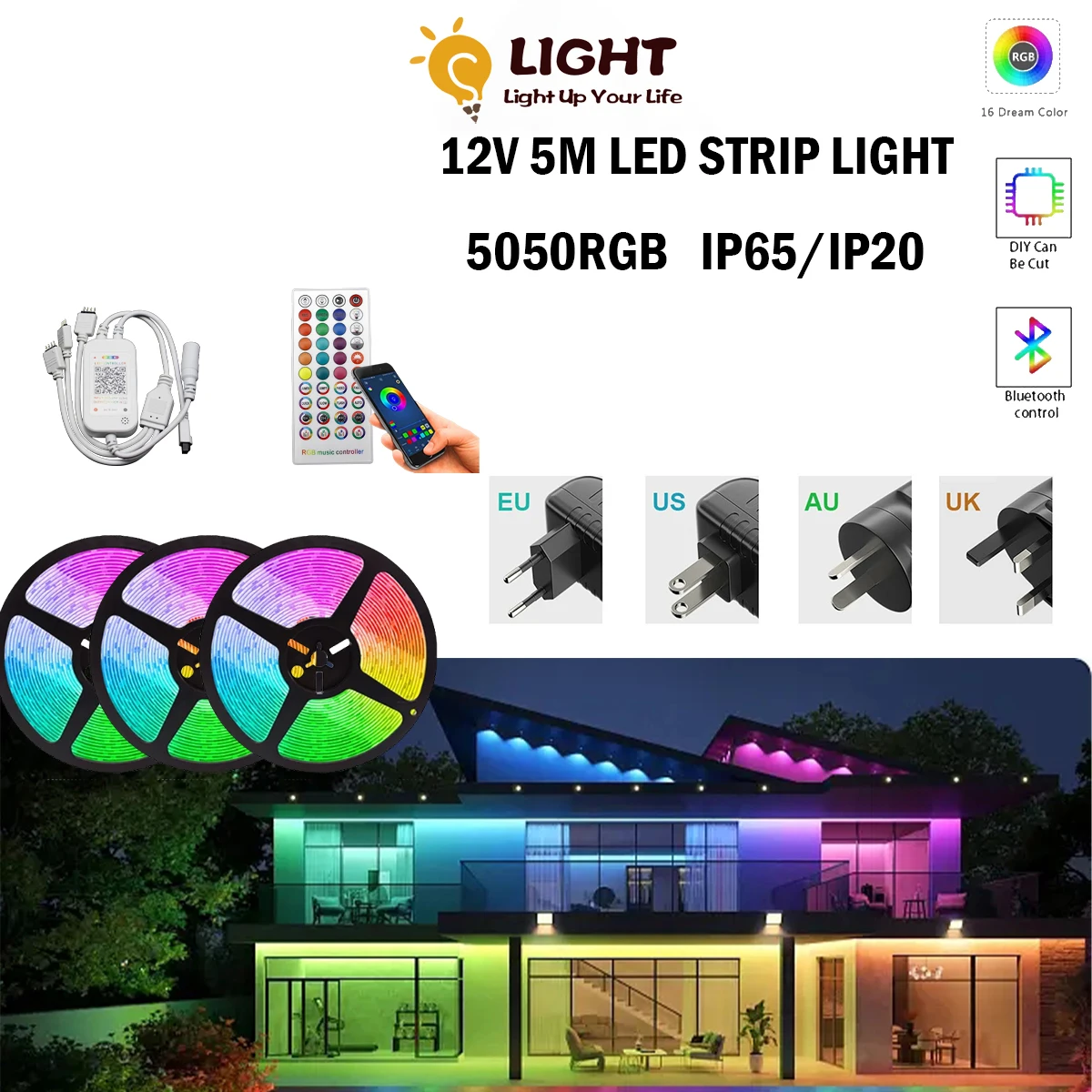 

LED Light Strips IP65/IP20 Bluetooth Controller Flexible RGB 5050 Decoration BackLight Lamp Night light Luminous String Bedroom