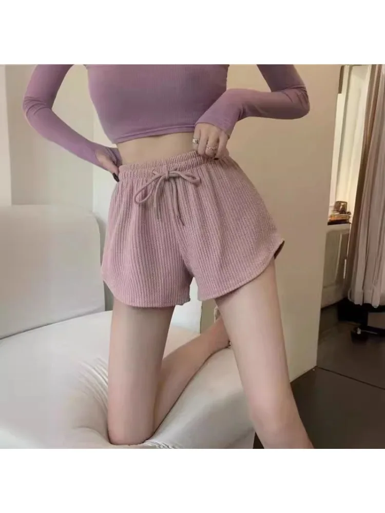 New Summer Waffle Shorts for Women, High Waist Plus Size Loose Casual Pants, Internet Famous Sports Fitness Shorts