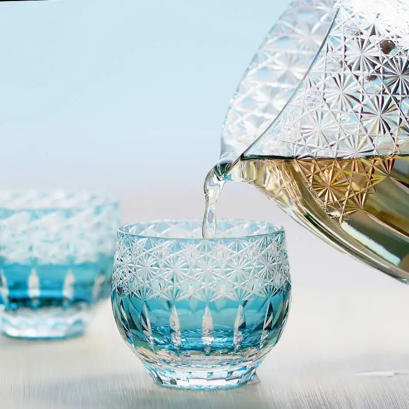 

Japanese Edo Kiriko Hand Carved Sake Cup Dining Glass Glass for Home