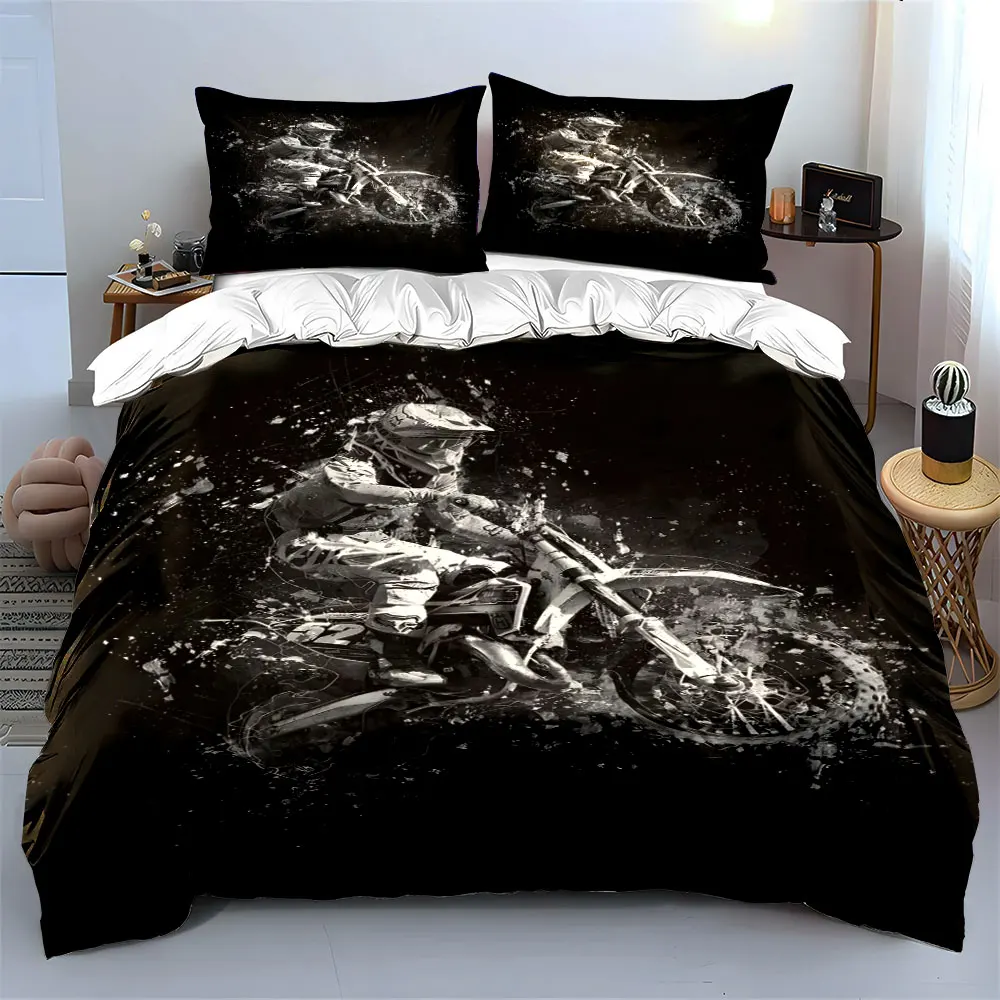 Motorcycle stunt leap in artistic style Bedding Set for Kids Luxury Gift 3pcs Digital Print Comforter Set Soft Comfortable 3