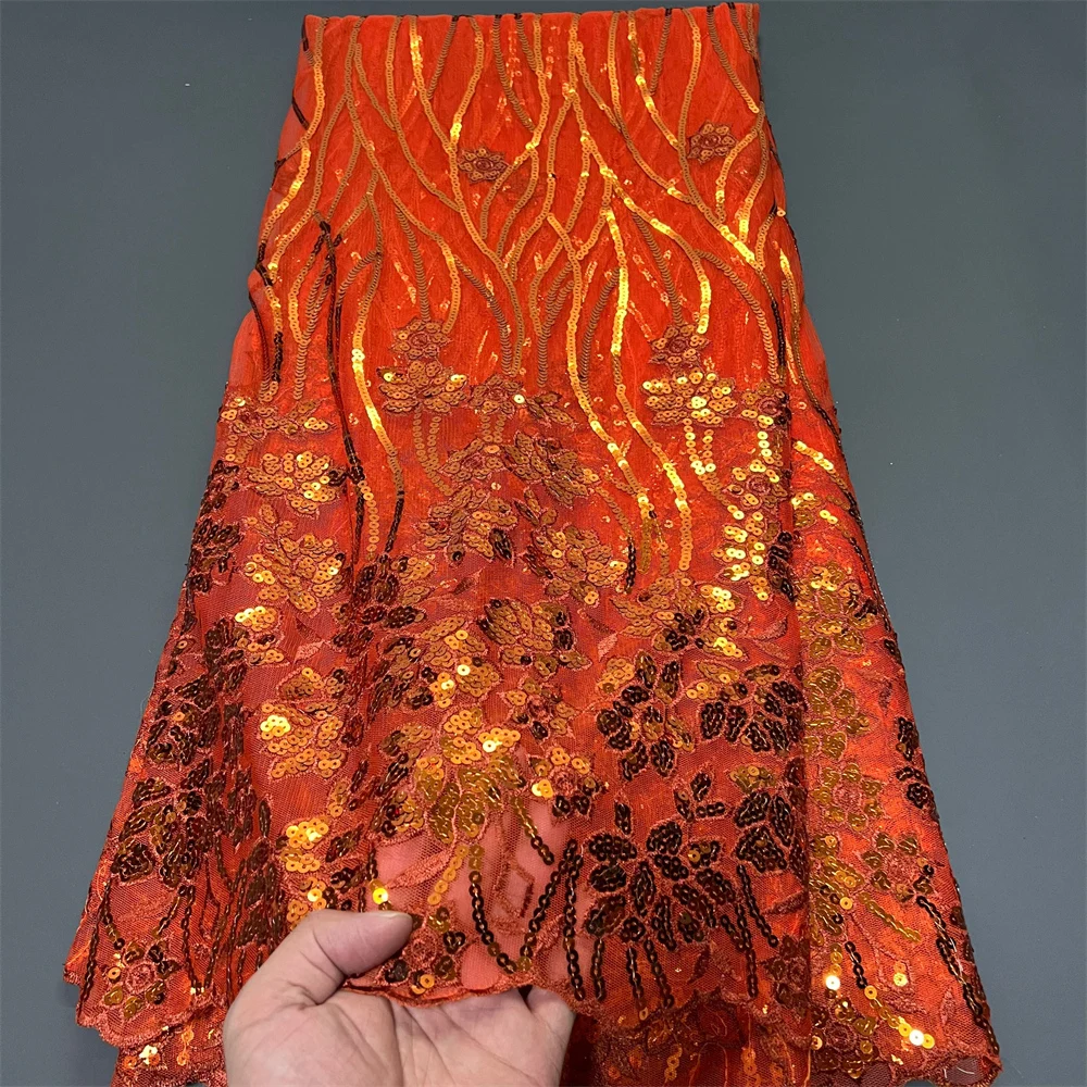 

Африканская нигерийская сетчатая ткань с блестками, тюлевая кружевная ткань, бусины для выпускного платья, вышивка, высокое качество, 5 ярдов, ZJ048/038 2025