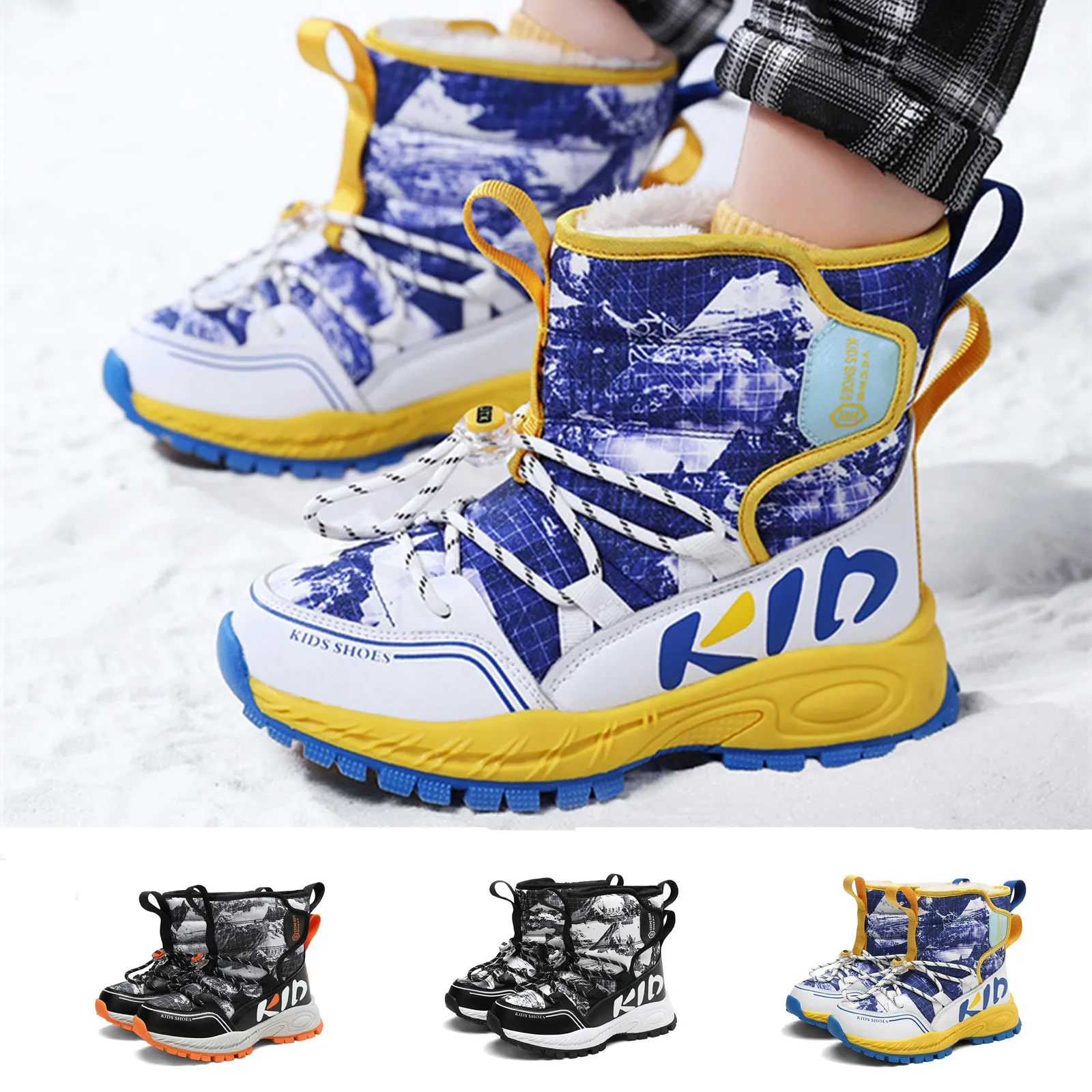 2024 Winter Children Shoes Plush Waterproof Fabric Non-Slip Girl Shoes Rubber Sole Snow Boots Fashion Warm Outdoor Boots