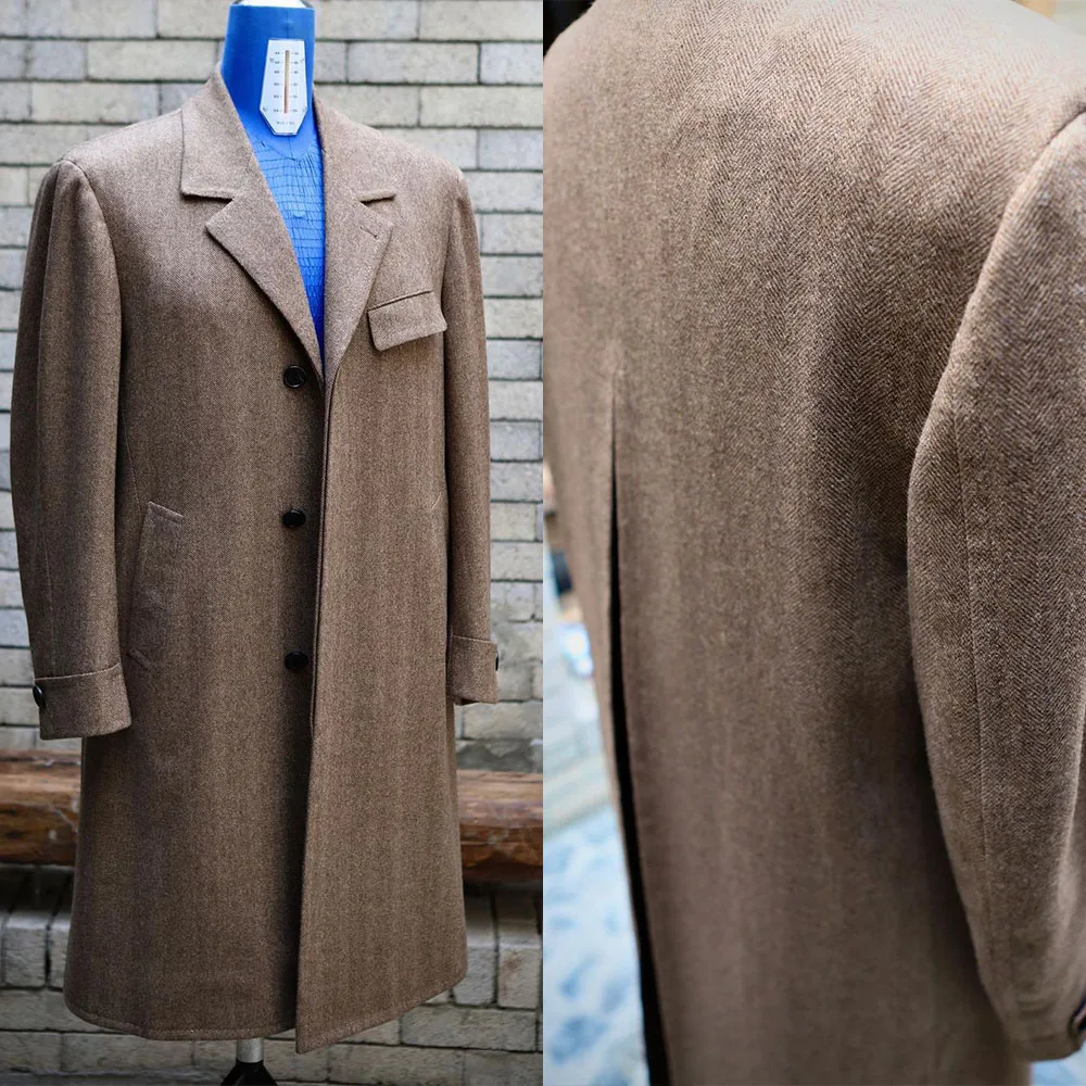 

Brown Herringbone Tailor-Made Men Coat Overcoat Jacket High Quality Single Breasted Blazer Tailored Wedding Business Formal