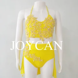 JoyCan Lyrical Dance Dress Yellow Jazz Dance Costume Pole Dancing Clothes Girl Performance Training