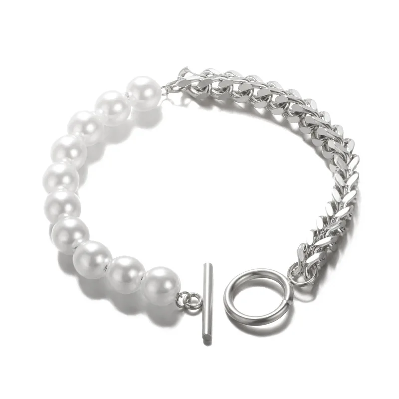 New 316L Stainless Steel Half Chain Pearl Bracelet for Women Men Keel Kpop Jewelry Accessories Aesthetic