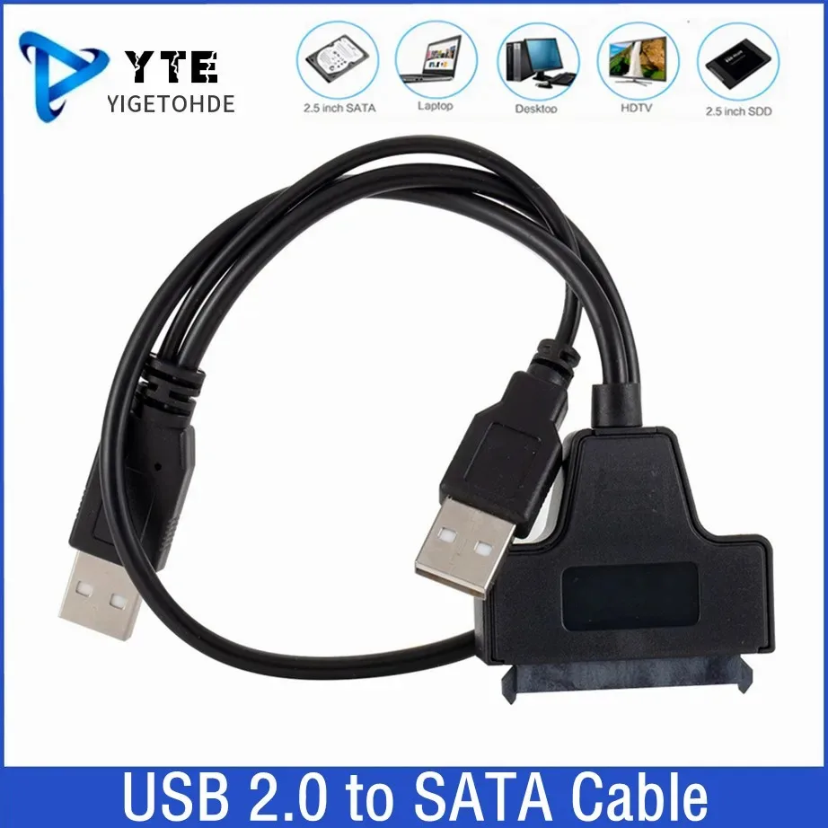 

YIGETOHDE USB SATA Cable USB 2.0 to 2.5 inch HDD 7+15pin SATA Hard Drive Cable Adapter For SATA SSD & HDD For Computer Laptop