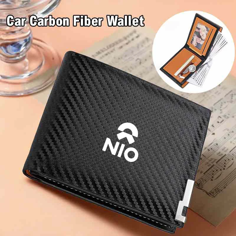 Carbon Fiber Short Wallet Men's Credit Card Holder Iron Buckle Wallet Small Black Purse For Nio ES6 EC6 ES8 ES7 ET5 ET7 EP9 EVE