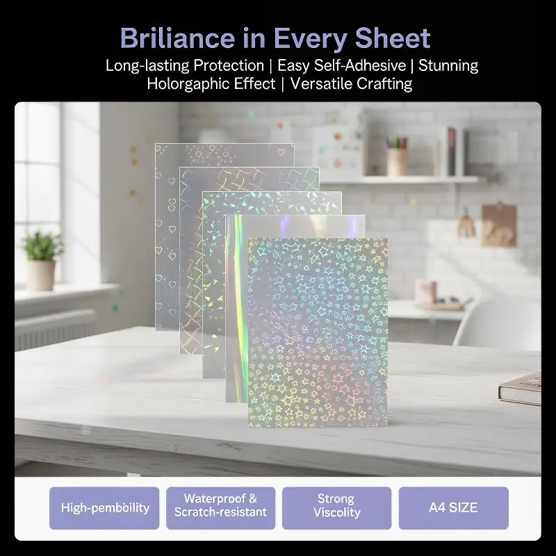 A4 Holographic Lamination Film 5Pcs Set Waterproof Transparent Self Adhesive Sticker Sheets for Personalized Gifts view 4