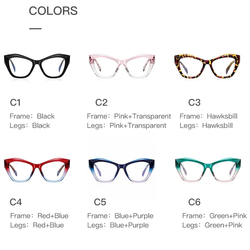 KIZN 패션 고양이 눈 근시 안경 프레임 새로운 변색 여성 안티 블루 라이트 처방 컴퓨터 안경-0.50 ~ -10