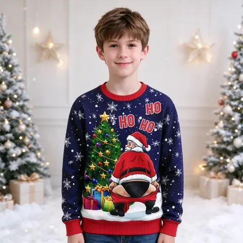 Ugly Christmas Sweater Kids Boys Girls 3D Printed Crewneck Sweatshirt Fall Winter Naughty Santa Graphic Holiday Unisex Adult Top