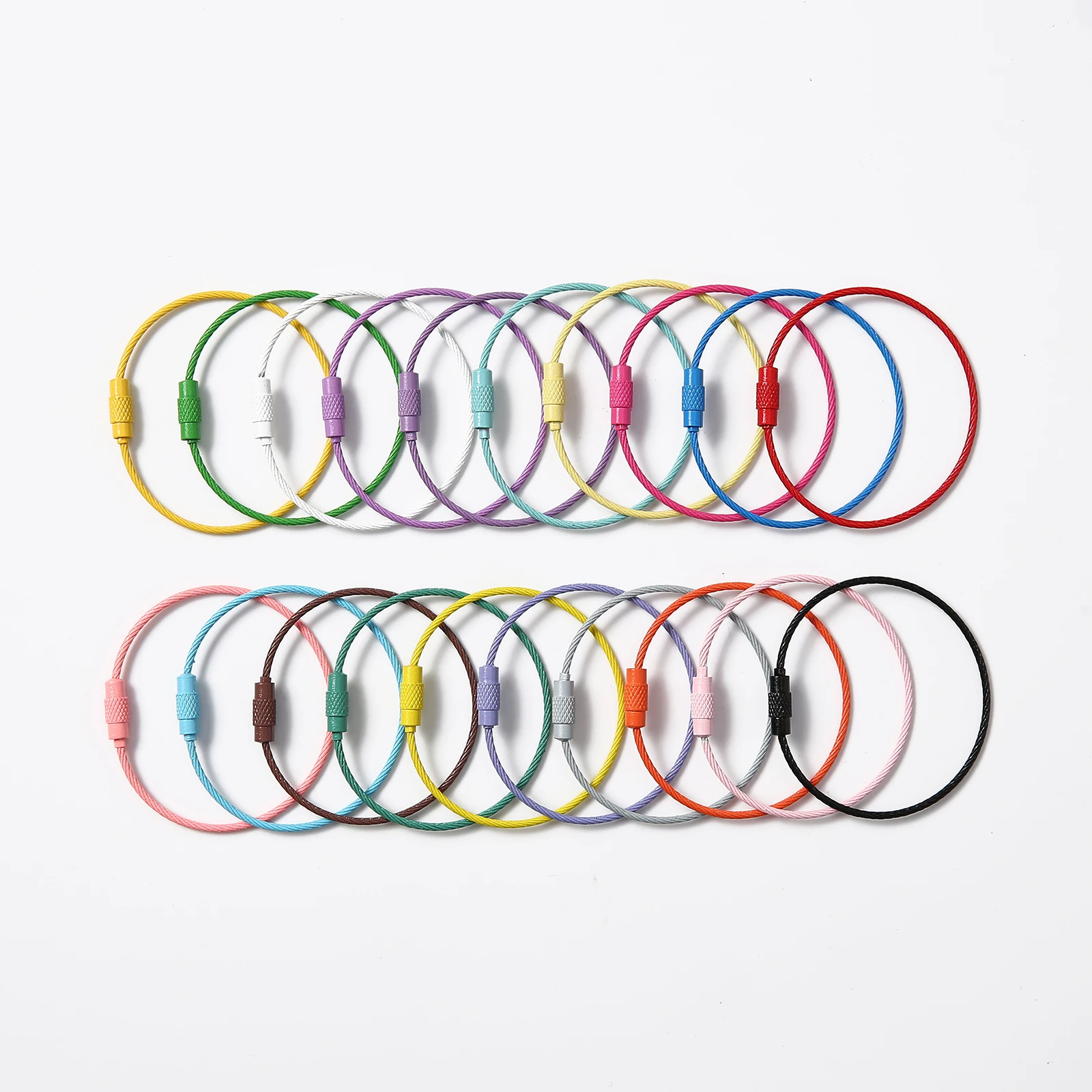 10/20/50/100 pcs Stainless Steel Wire Keychain Ring Colorful Cable Loop Screw Lock Rope Key Holder Keyring Outdoor Tools