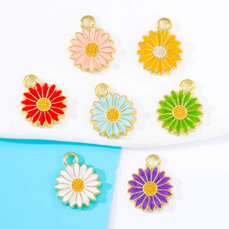 

20pcs 14*16mm Zinc Alloy Metal Enamel Colorblock Daisy Charm Floral Plant Pendant For DIY Bracelet Necklace Charm Jewelry Making