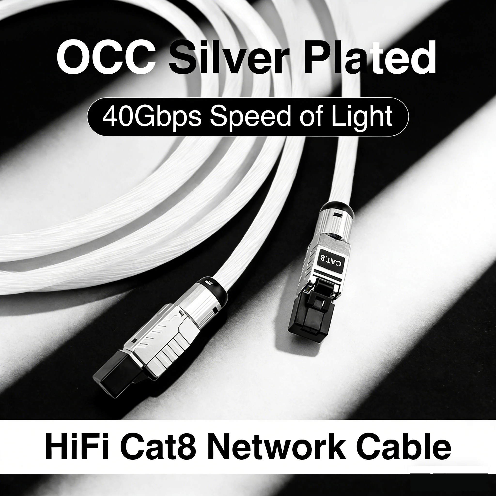 Hi-end OCC Silver Plated Ethernet Cable High-Speed HiFi Audio Cat8 LAN Network Cord for PC Router RJ45 Internet Cable