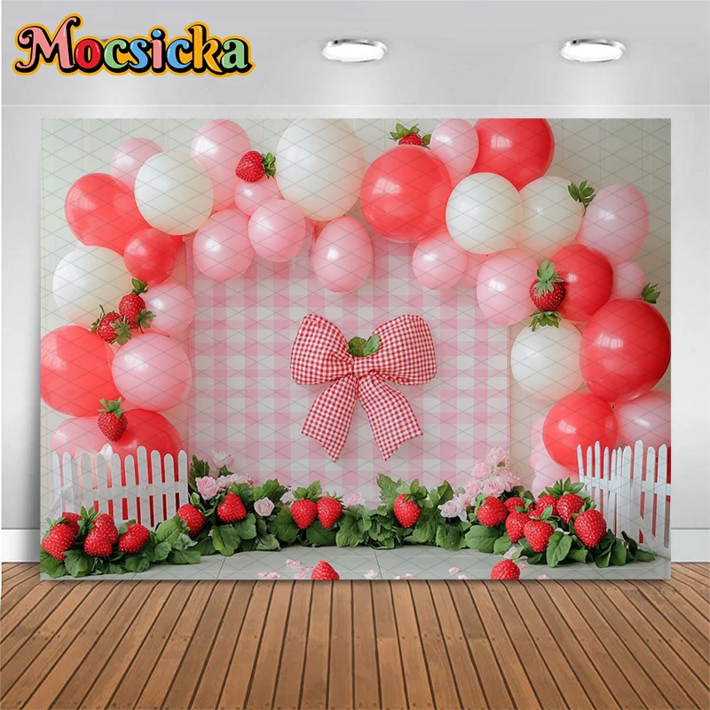 Mocsicka القوس الفراولة قوس خلفية غطاء الوجهين طفل فتاة عيد ميلاد النساء الزفاف صور مقوس خلفية ديكور التصوير الفوتوغرافي