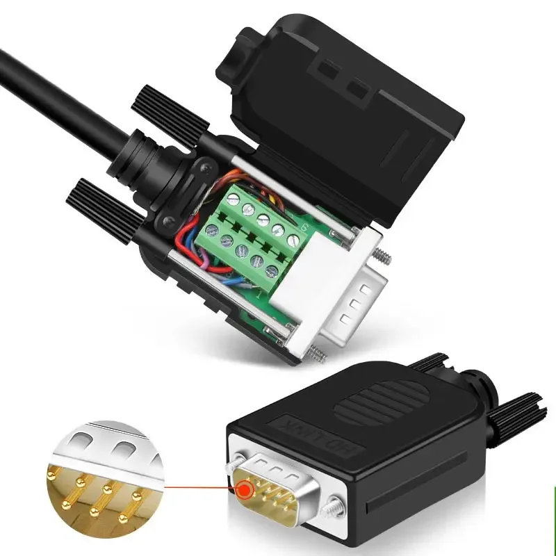RS232 DB9 Solder-free Connector with 4 Tailpipes Male Female DB 9 Pin Terminal Block D-SUB RS232/COM Serial Port Plug Head PLC
