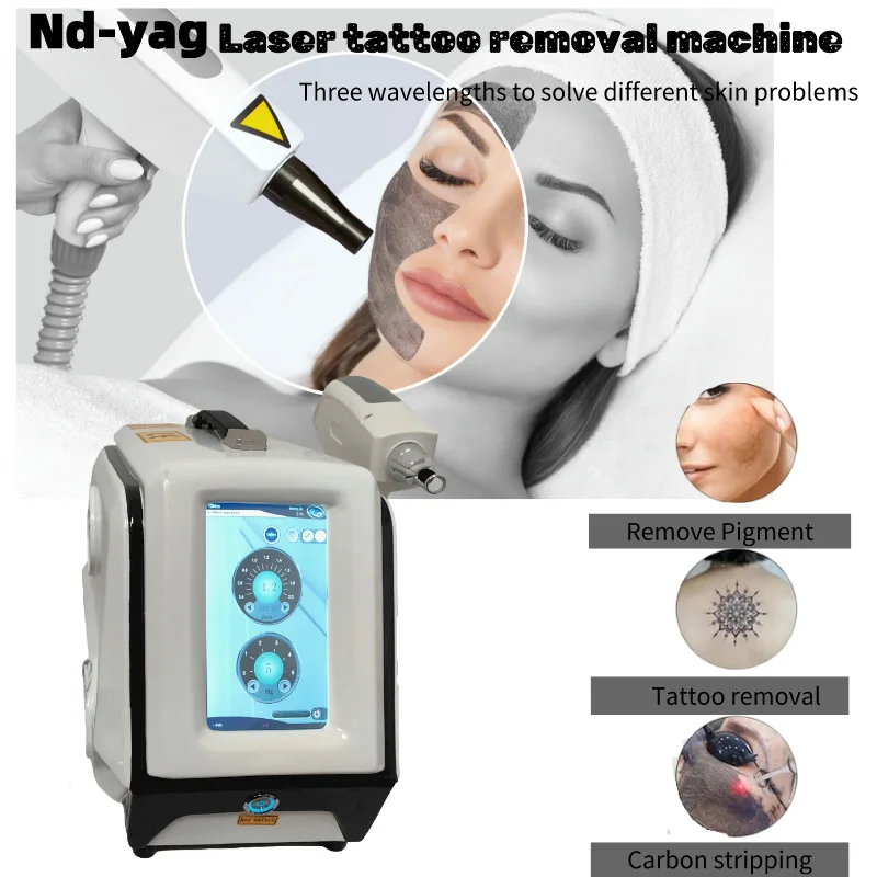 

Portable Eyebrow pigment removing machine Nd-yag Q-switch device for freckles wrinkle remove Carbon stripping, with red pointers