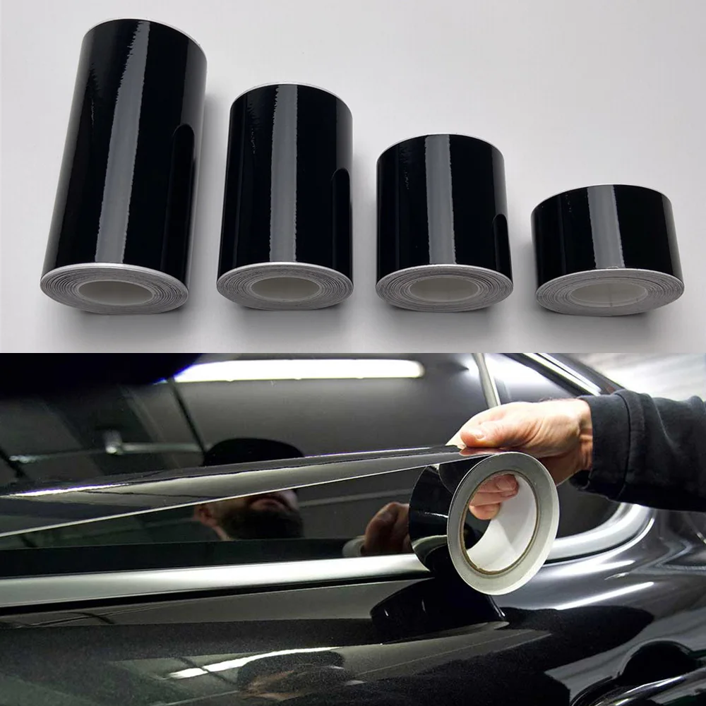 Autocollants de voiture 3/5/7/10 cm, film adhésif noir brillant en vinyle pour vitres, garnitures, piliers, capot, toit, portes