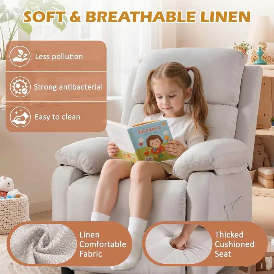 Sedia reclinabile per adulti Sedia da lettura imbottita con sedile profondo con tasche laterali Piccole poltrone reclinabili per piccoli spazi Sedia regolabile per