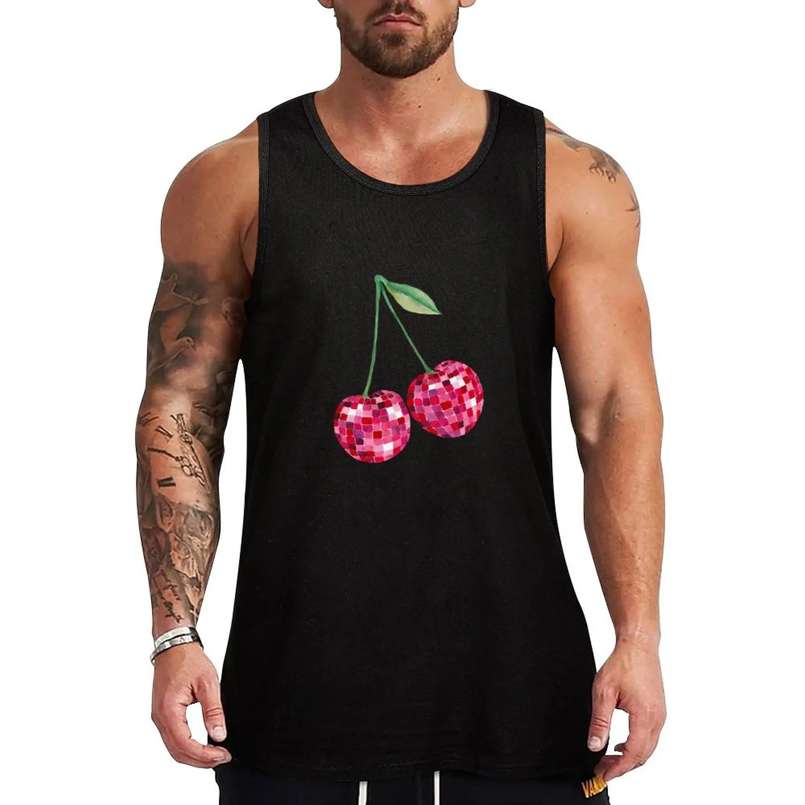

Disco Ball Cherries Tank Top Urban Casual Tank Top Streetwear Sleeveless Shirt