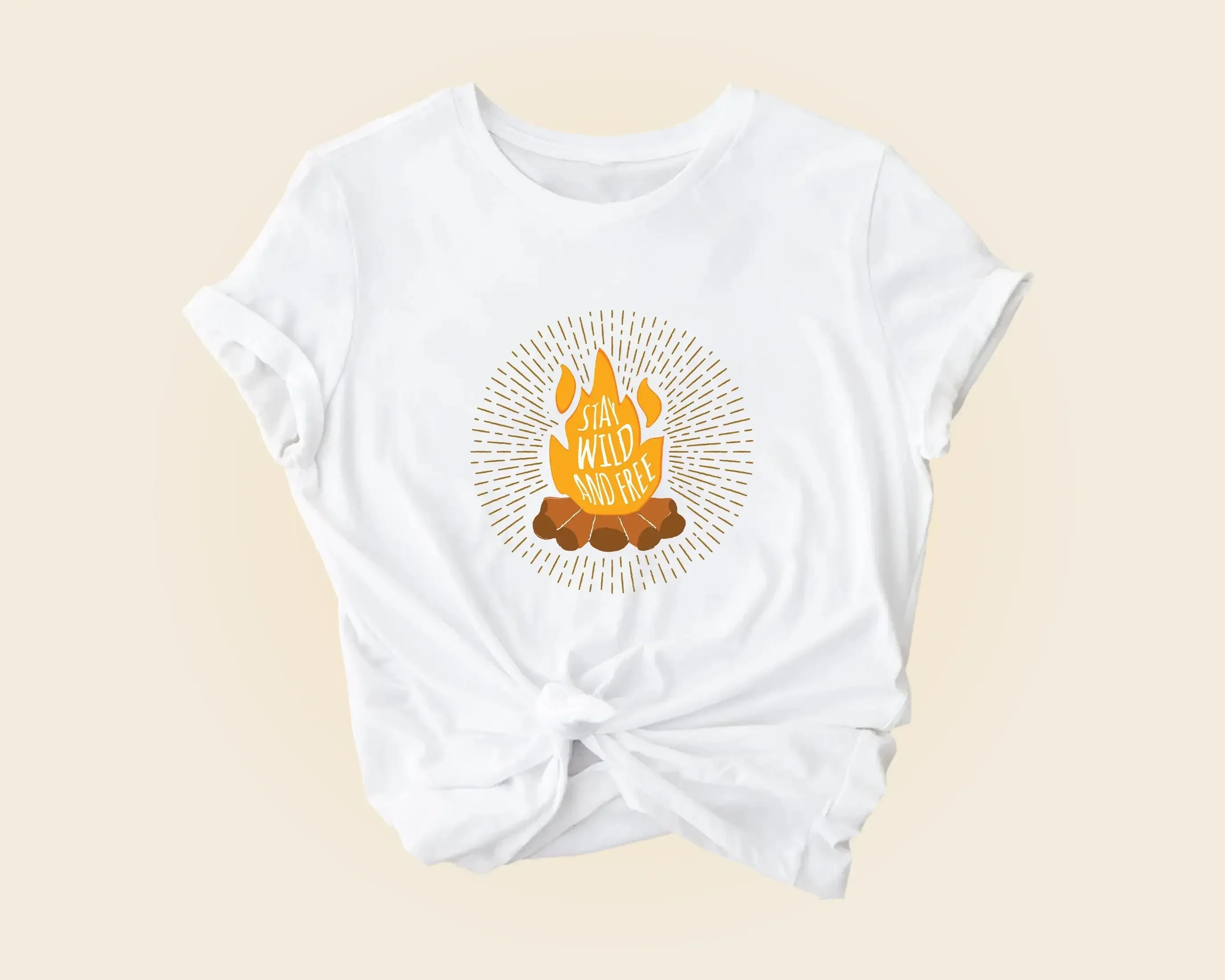 Stay Wild Free Motivational T Shirt Bonfire With Saying Adventure