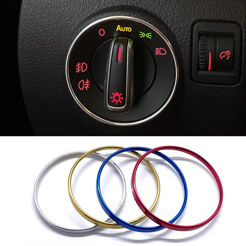 Perilla de interruptor de ajuste de faros de coche, anillo decorativo, molduras de marcos para Volkswagen VW Golf Jett MK5 MK6 Passat B6 B7 CC Touran Tiguan