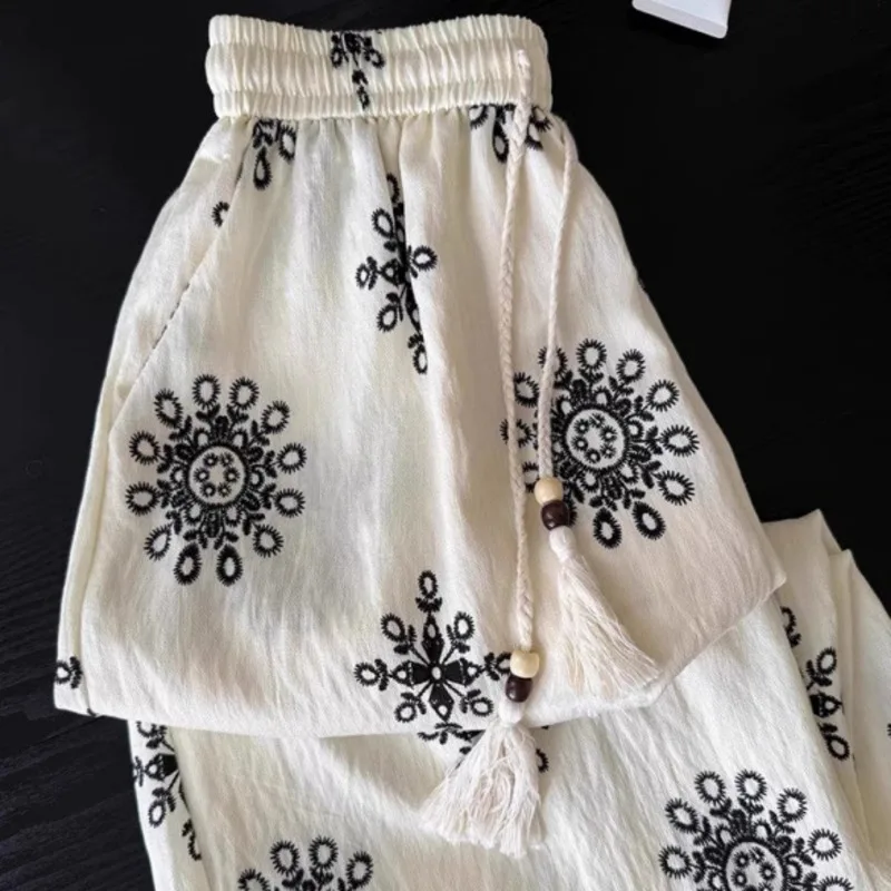 HKSH Autunno Nuove Donne Marea Chic Pantaloni a Gamba Larga Stampato Coulisse Dimagrante Dritto Vintage Vacanza Stile Casual Alla Moda HK9007